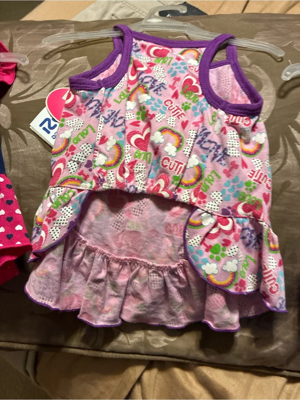 Girls Pink Rainbow Heart Ruffle Tank Dress for doggy